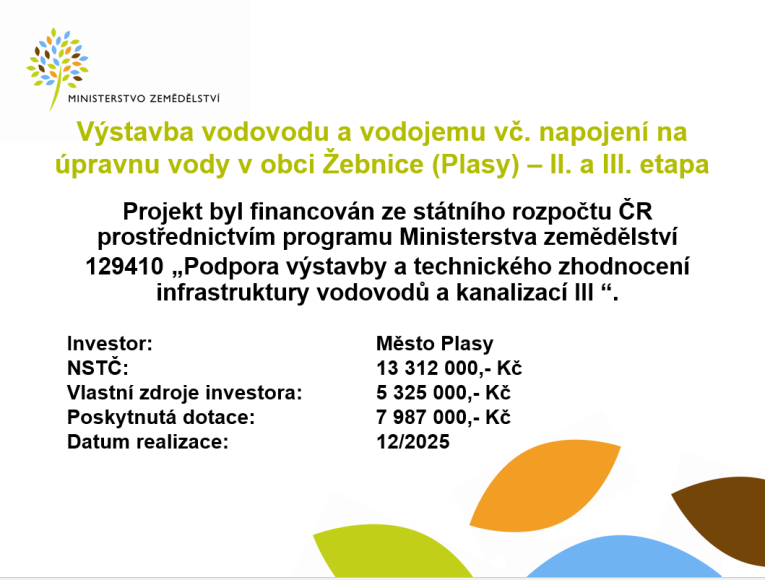 Výstavba vodovodu a vodojemu vč. napojení na úpravnu vody v obci Žebnice (Plasy) - II. a III. etapa Výstavba vodovodu a vodojemu vč. napojení na úpravnu vody v obci Žebnice (Plasy) - II. a III. etapa