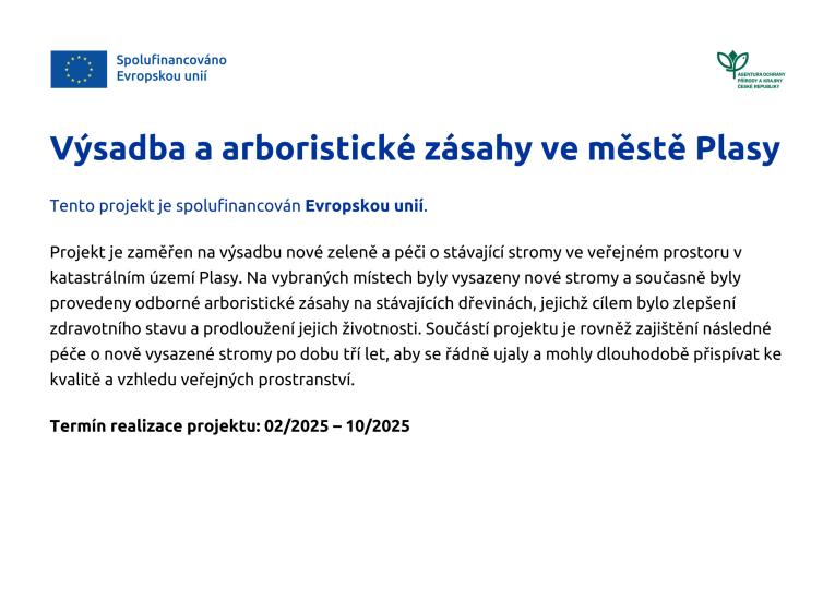 Výsadba a arboristické zásahy ve městě Plasy Výsadba a arboristické zásahy ve městě Plasy