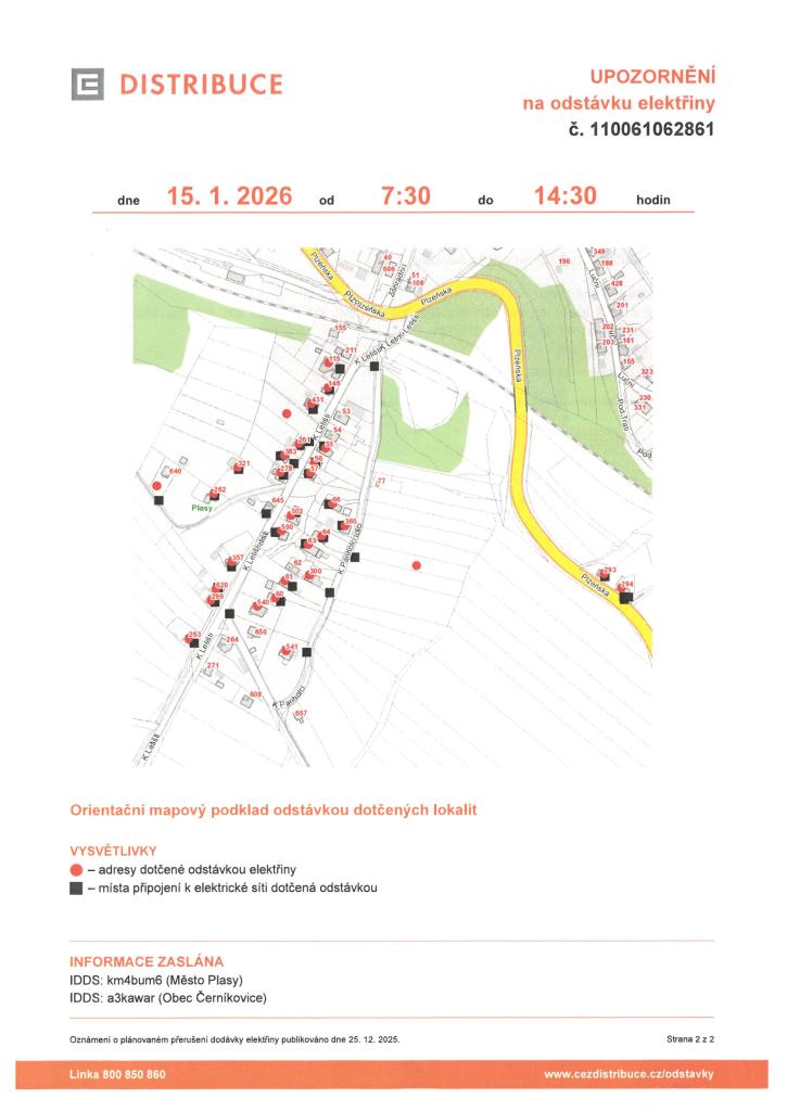 Odstávka elektřiny mapa